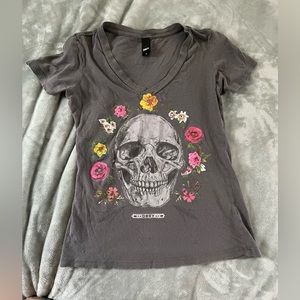 Obey Skull & Flowers Deep V-Neck T-shirt